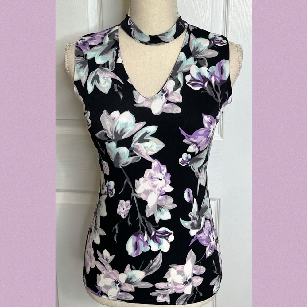 White House Black Market Floral Choker V-Neck Sleeveless Top size X-Small